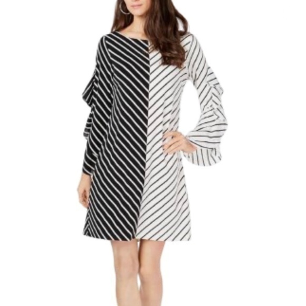 Alfani Geo Mix black and white striped long sleeve dress NWT size 12